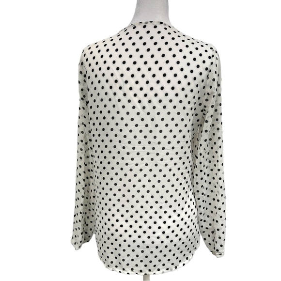White with Black Polka dots long sleeve sheer blouse with gold zipper at front - Picture 3 of 7
